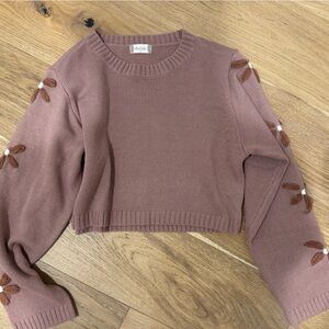 Altar'd State Mauve Sweater with Floral Details